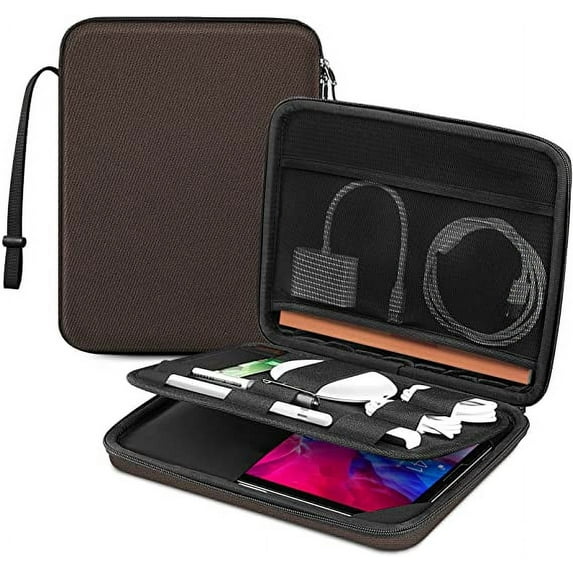 FINPAC Hard Portfolio Case for 10.9-inch iPad Air 5th Gen 2022, 11-inch iPad Pro (3rd/2nd/1st Gen) M1 5G 2021, 10.9'' iPad Air 4, 10.2'' iPad 9/8/7, Tablet Carrying Sleeve with Accessory Pocket, Brown