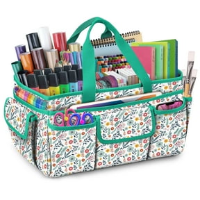 FINPAC Large Craft Storage Tote Bag with Multiple Pockets, Scrapbooking Carrying Case Storage Caddy with Handle for Sewing, Art, Desktop, Baby Care Supplies, Spring Bloom