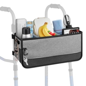 FINPAC Large Walker Basket for Foldable Walker, Storage Bag Strap Attachment Organizer Pouch with Cup Holder and Dustproof Lids