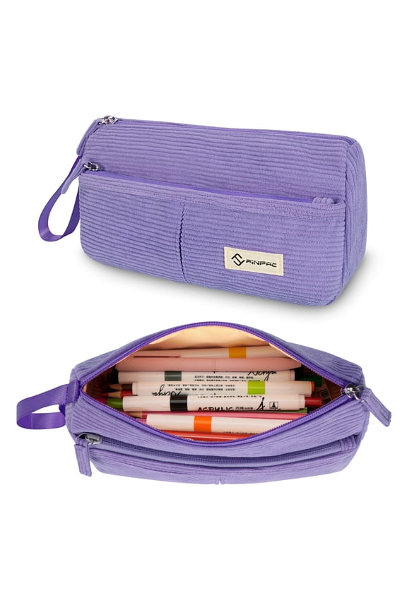 Pencil Case, Corduroy Triangle Makeup Bag, Kawaii Pen Bag Pouch Holder Box Organize for Study, Office, or Travel, Purple