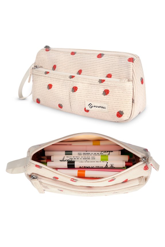 Pencil Case, Corduroy Triangle Makeup Bag, Kawaii Pen Bag Pouch Holder Box Organize for Study, Office, or Travel, Strawberry