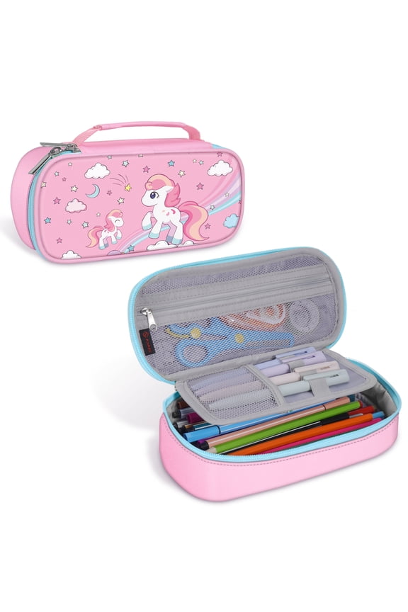 Pencil Case, Large Capacity Multi-Use Pencil Case Box Organizer for Classroom, Office, or Travel with Carry Handle, Horse