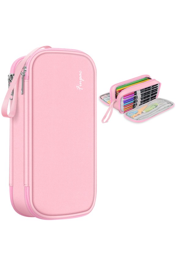 Pencil Case, Large Capacity Three-layer Pencil Box, Pen Pouch Stationery Storage Organizer, Office Stationery Supply for Senior, Men, Women, Pink