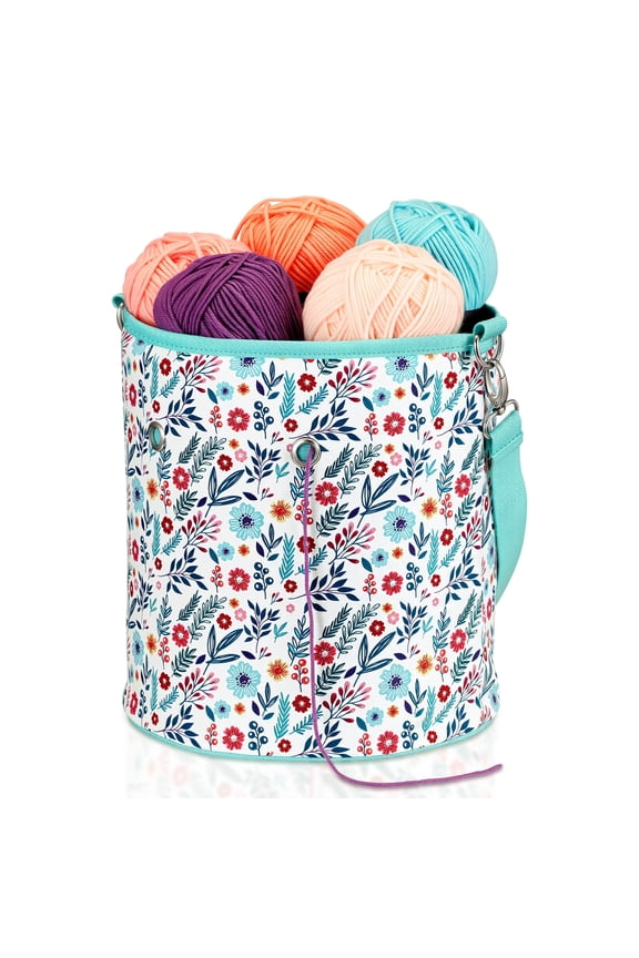 Yarn Bag Crochet Knitting Tote Bag, Storage Organizer for Crocheting Project, Store Skein Ball, Short Needles Accessories, Spring Bloom