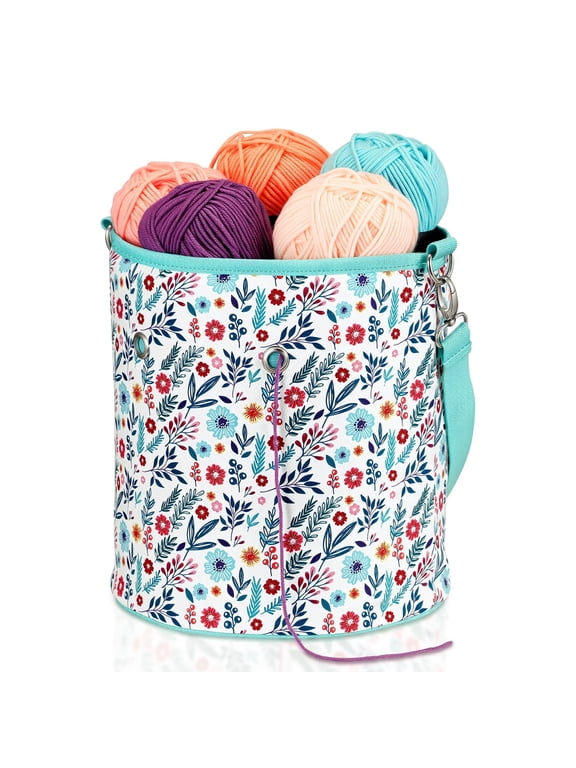 Yarn Bag Crochet Knitting Tote Bag, Storage Organizer for Crocheting Project, Store Skein Ball, Short Needles Accessories, Spring Bloom