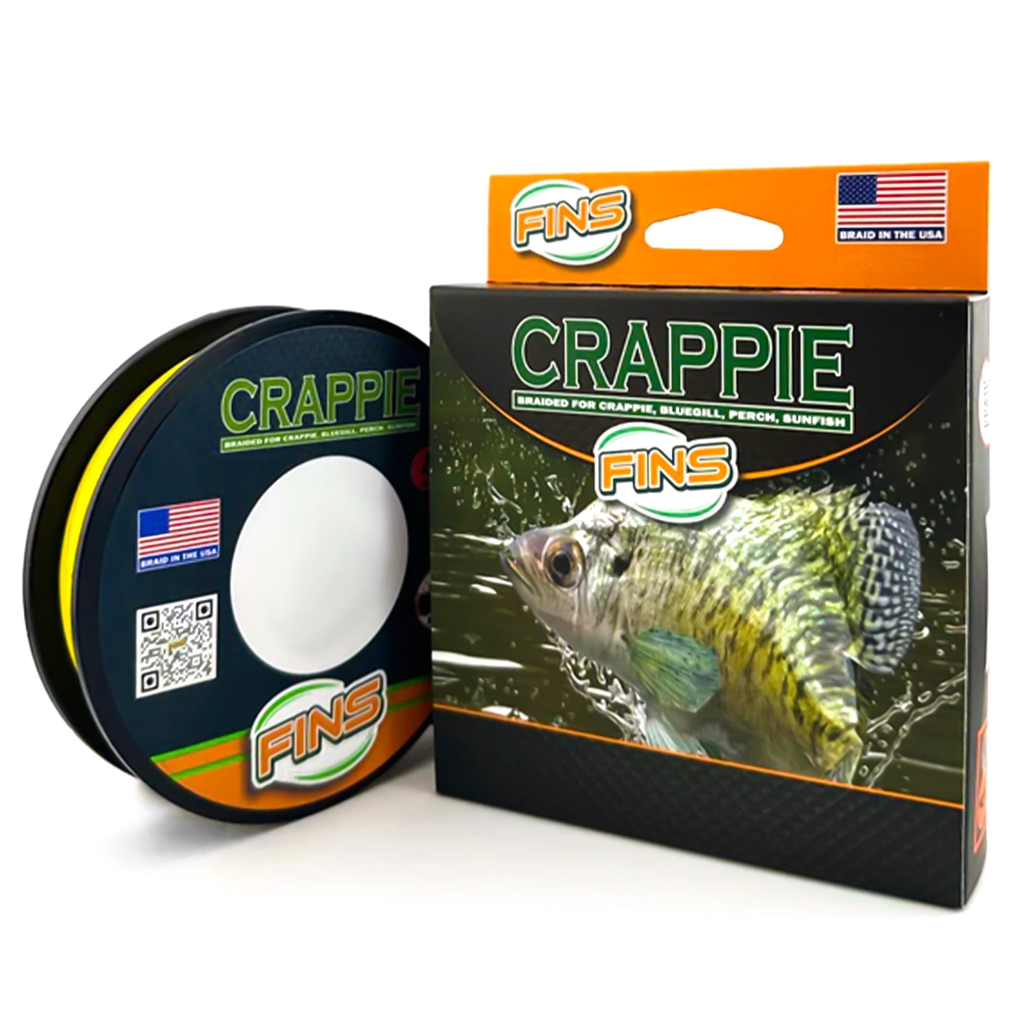 FINS Braids Crappie Ultra-Strong Thin Braided Fishing Line for Crappie, Yellow 8 lb 500 Yds