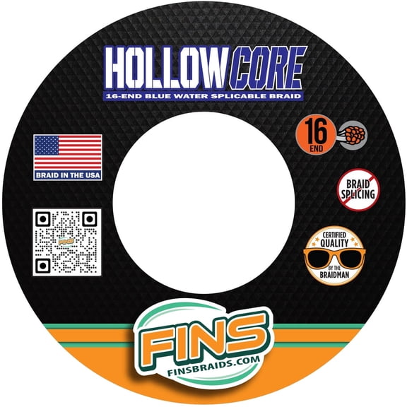 FINS Braids Hollow Core 16-End Blue Water Spliceable Braided Fishing Line, Metered 80 lb 100 Yds