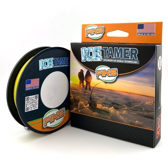 FINS Braids Icetamer Sub-Zero Non-Icing Micro Diameter Braided Ice Fishing Line Yellow 6 lb 150 Yds
