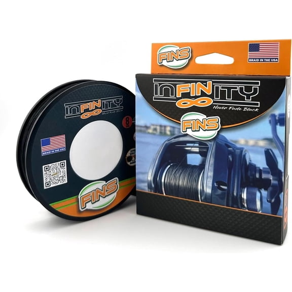 FINS Braids Infinity Silky Smooth Quiet in Guides 8-End Jet Black Braided Fishing Line 65 lb 1500 Yd