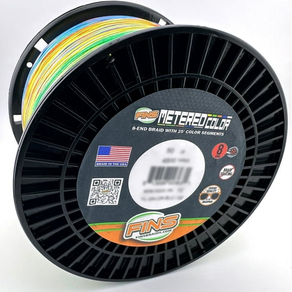 FINS Braids Metered Color 8-End Braid with 25’ Color Segments Braided Fishing Line, 15 lb 2400 Yds