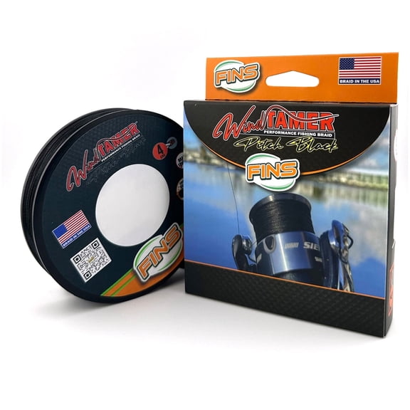 FINS Braids Pitch Black No Fade No Twist Bass Angling Round 4-End Braided Fishing Line 10 lb 500 Yd
