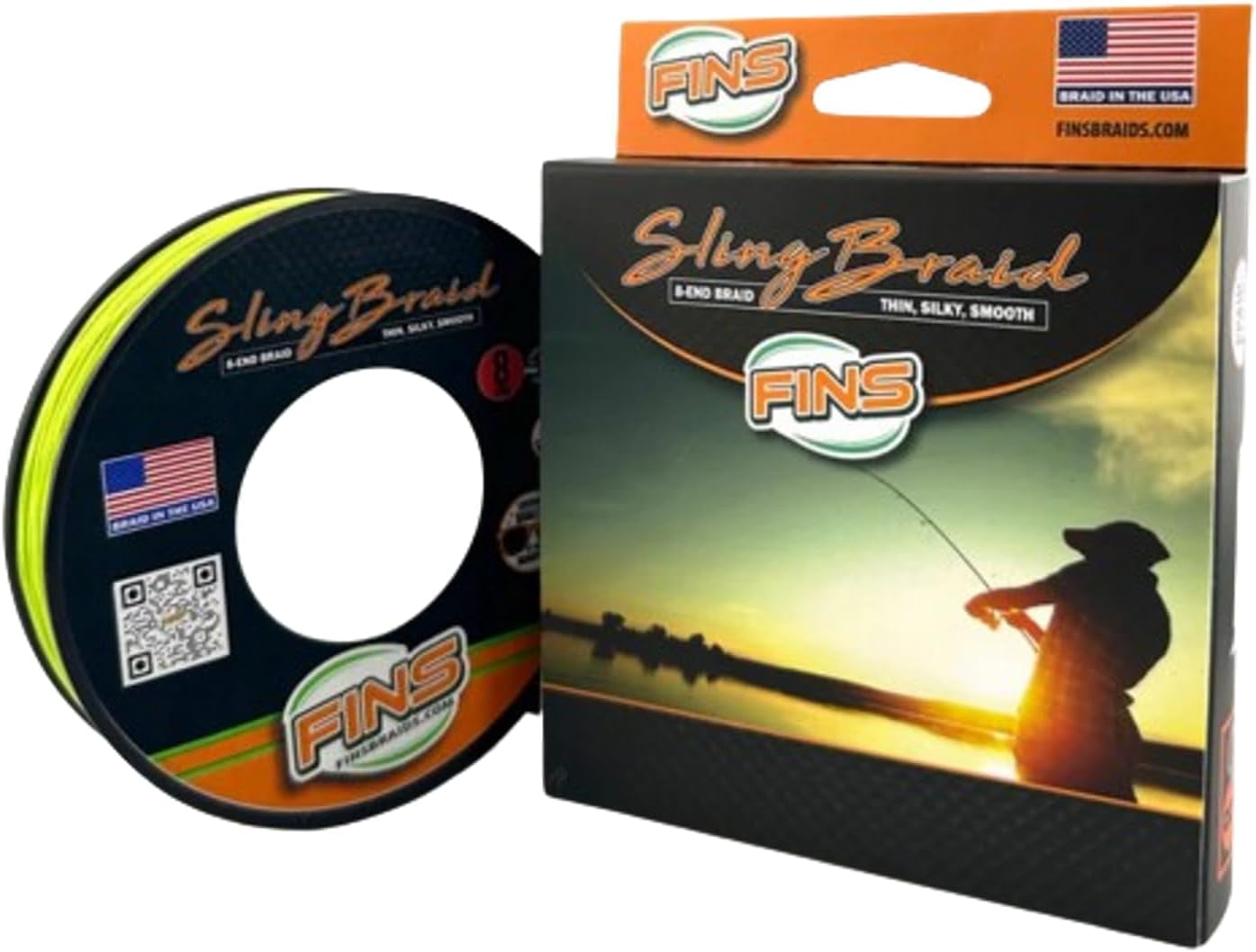FINS Braids Sling Super Smooth 20% Stronger 8-End Braided Fishing Line, Chartreuse 15 lb 150 Yds