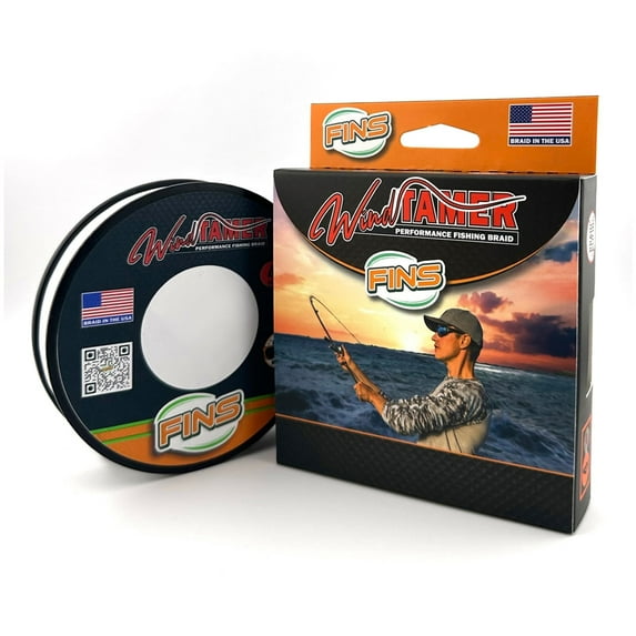 FINS Braids Windtamer Versatile Compact 4-End Braided Fishing Line, White 50 lb 4000 Yds