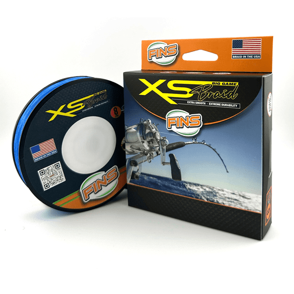 FINS Braids XS Big Game 8-End Extreme Durability Braided Fishing Line, Blue 20 lb 150 Yds