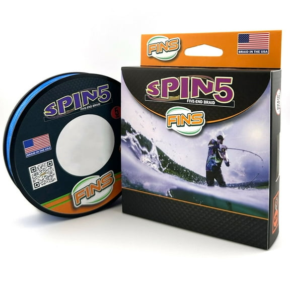 FINS Spin5 5-End Braided Fishing Line for Spinning & Baitcasting Reels, Blue 50 lb 300 Yds