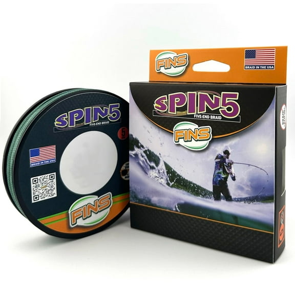FINS Spin5 5-End Braided Fishing Line for Spinning & Baitcasting Reels, Green 25 lb 150 Yds