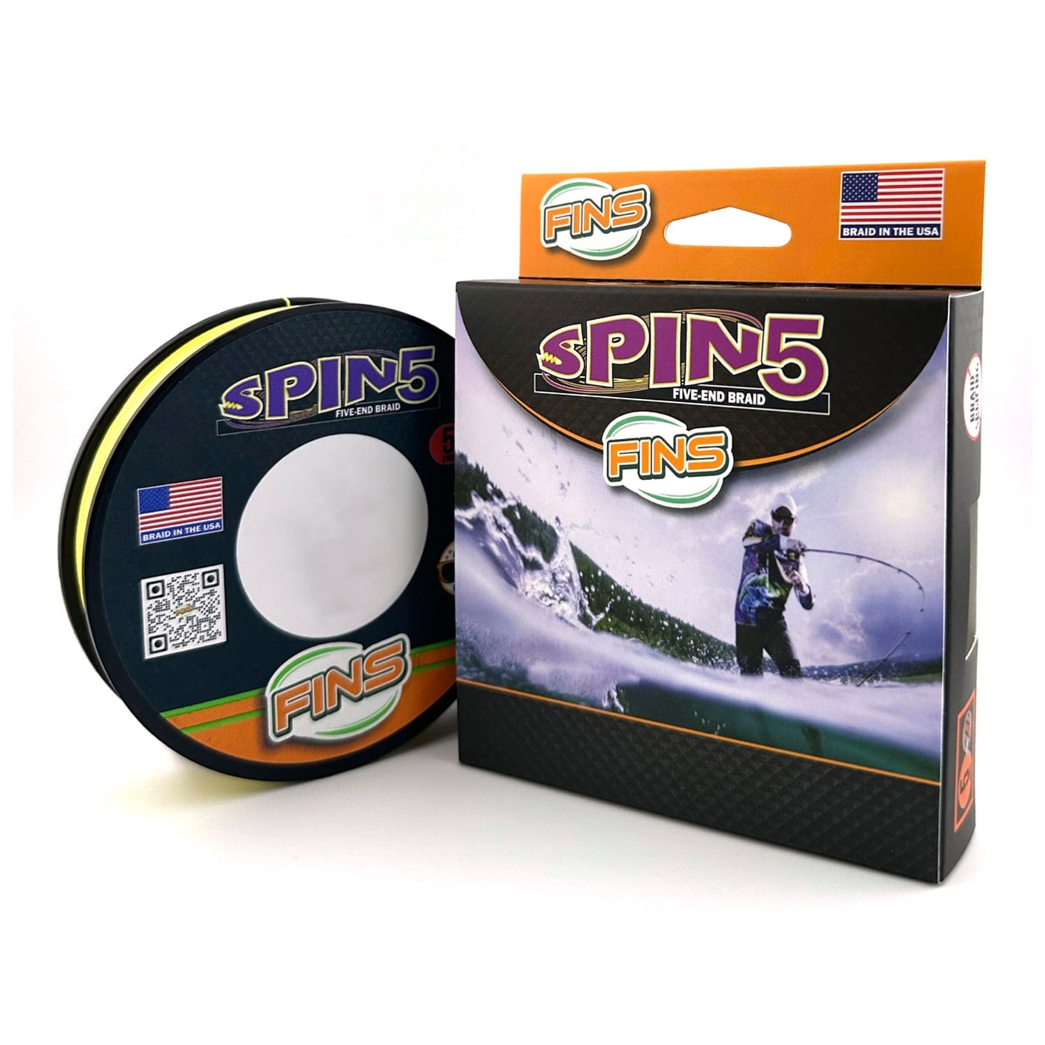 FINS Spin5 5-End Braided Fishing Line for Spinning & Baitcasting Reels, Yellow 15 lb 150 Yds