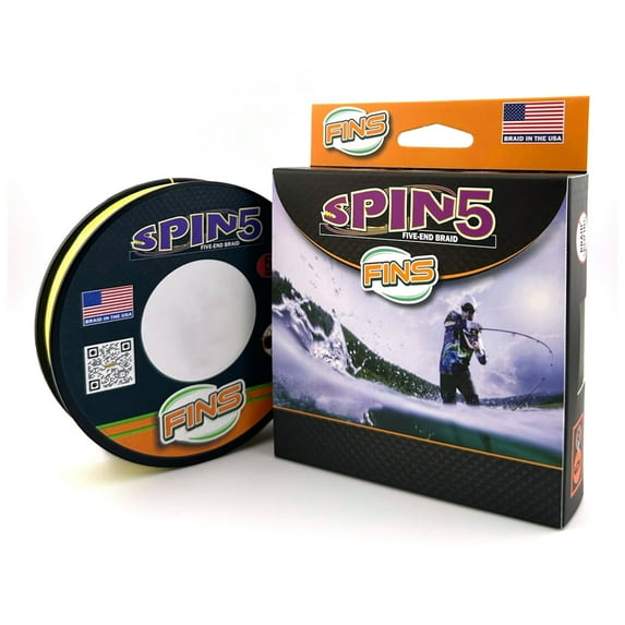 FINS Spin5 5-End Braided Fishing Line for Spinning & Baitcasting Reels, Yellow 35 lb 4000 Yds
