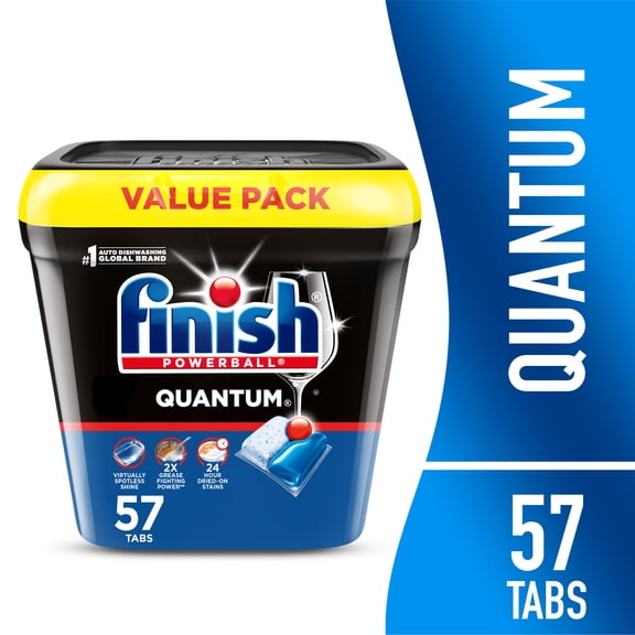 Finish Quantum Dishwasher Pods, No Pre-Rinse Dishwasher Detergent Tabs Soap, Advanced Clean, 57 Count