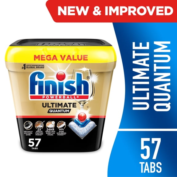 Finish Ultimate Quantum Dishwasher Pods, Dishwasher Detergent Dish Soap, 50% More Cleaning Power, 57 Tabs