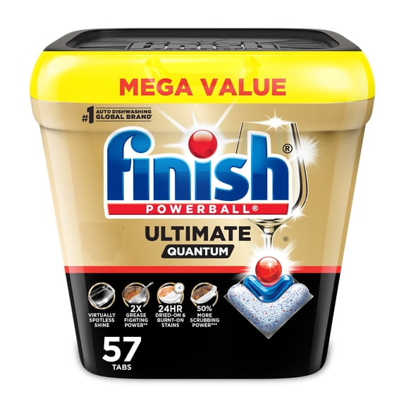 Finish Ultimate Quantum Dishwasher Pods, Dishwasher Detergent Dish Soap, 50% More Cleaning Power, 57 Tabs