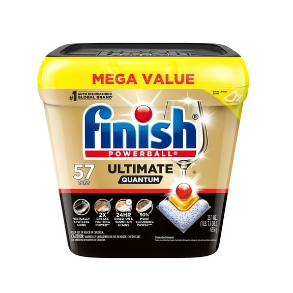 Finish Ultimate Quantum Dishwasher Pods, Dishwasher Detergent Dish Soap, 50% More Cleaning Power, Lemon Scent, 57 Tabs