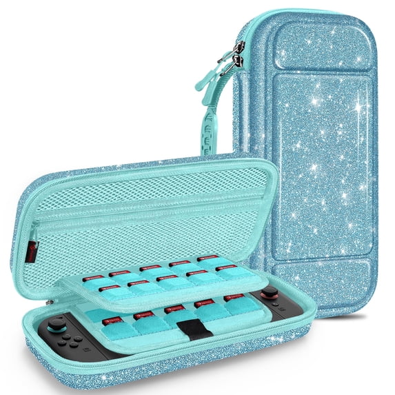 FINTIE Case for Nintendo Switch 2 (2025), Shockproof Hard Shell Carrying Cover Portable Protective Travel Bag with 20 Game Card Slots & Inner Pocket, Glittering Blue