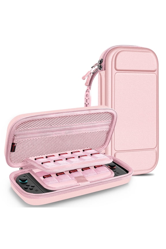 Case for Nintendo Switch 2 (2025), Shockproof Hard Shell Carrying Cover Portable Protective Travel Bag with 20 Game Card Slots & Inner Pocket, Rose Gold