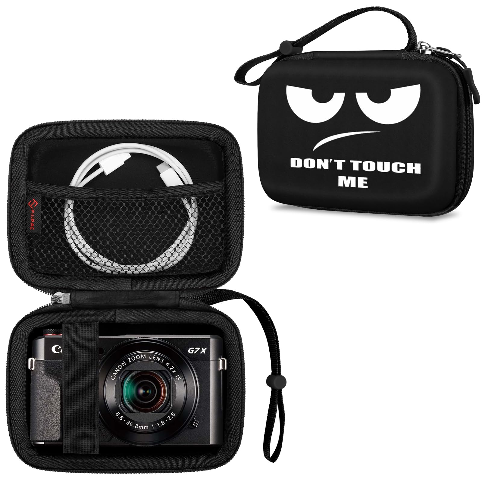 Étui Appareil Photo Compact - Pour Canon G7X III, Sony ZV-1, Panasonic ZS99 - Dragonne, Poche Filet