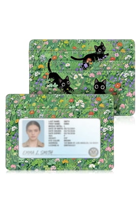 Slim Minimalist Front Pocket Wallet, RFID Blocking Credit Card Holder Card Cases with ID Window for Men Women, Black Cats