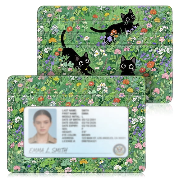 FINTIE Slim Minimalist Front Pocket Wallet, RFID Blocking Credit Card Holder Card Cases with ID Window for Men Women, Black Cats