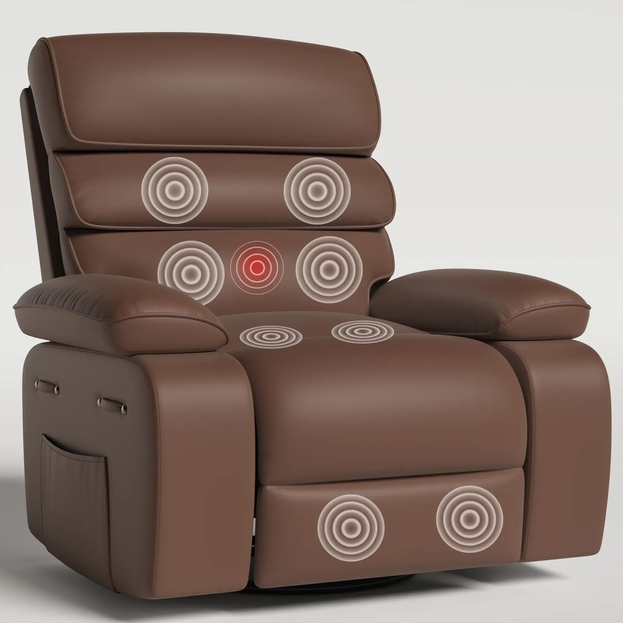 UDPATIO Oversized Swivel Rocker Recliner Chair with Heat and Massage, Adjustable Recline for Living Room,PU Leather,Brown