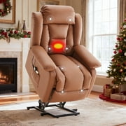 FIONA'S MAGIC Power Lift Recliner Chair, Massage Chair for Living Room with Side Pocket, PU Leather Gray