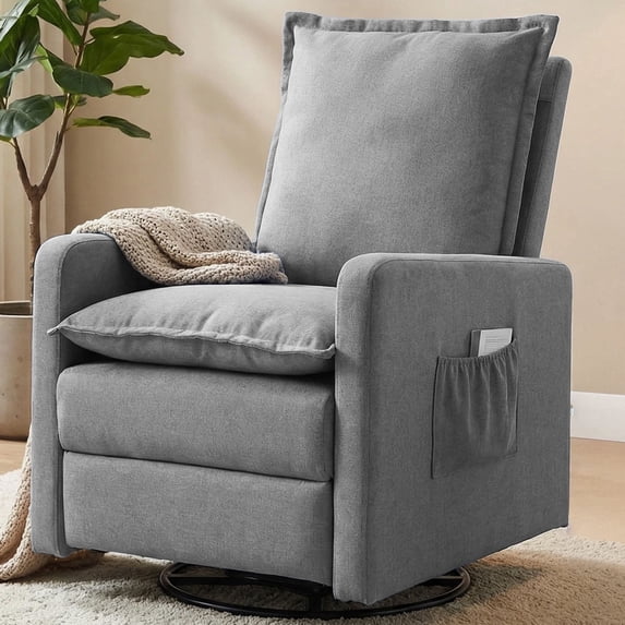 FIONA'S MAGIC Recliner Chair,Nursery Glider for Living Room, Upholstered Swivel Glider, Linen Dark Gray
