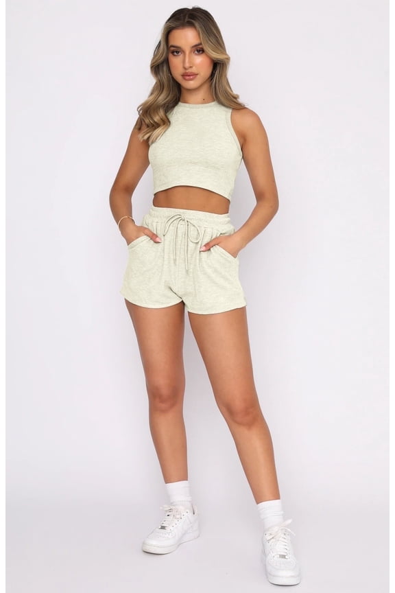 Summer 2 Piece Outfits for Womens Tracksuit Crop Tank Tops and High Waisted Shorts Lounge Sets with Pockets