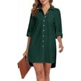 thumbnail image 1 of FIOPHY Women's Button Down Shirt Dress with Pockets Oversize Collared Long Sleeve High Low Tunic Dresses Blouse, Deep Green，M, 1 of 5