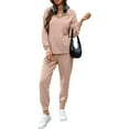 thumbnail image 1 of FIOPHY Women's Waffle Knit 2 Piece Outfits Lounge Sets 1/4 Zip Up Pullover Long Sleeve Top Jogger Sweats Track Suits Set, Khaki, XL, 1 of 5