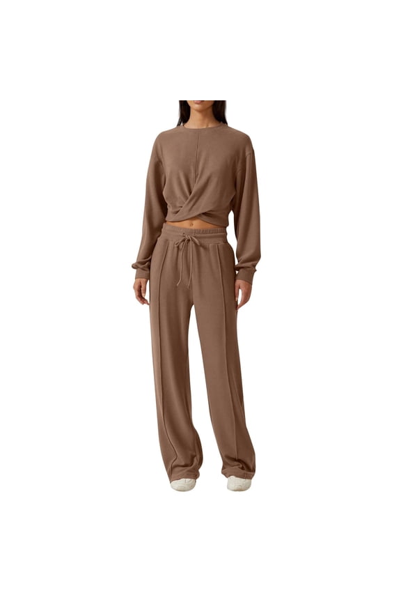 FIOPHY Womens 2 Piece Lounge Sets Twist Front Cropped Sweatshirt Wide Leg Sweatpant Fall Outfits Sweatsuit Tracksuit