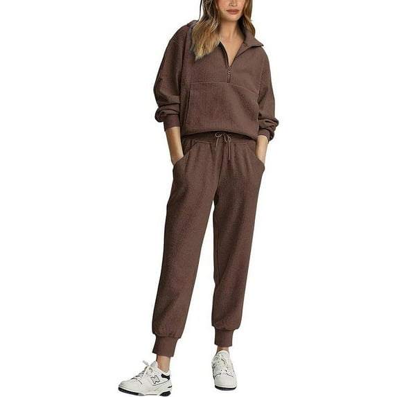 FIOPHY Womens 2 Piece Sweatsuits Set Long Sleeve Half Zip Pullover Sweatshirt Joggers Sweatpants Fall Outfits Tracksuit