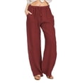 thumbnail image 1 of FIOPHY Womens Casual Lightweight Drawstring Elastic Waist Loose Wide Leg Pants Wine L, 1 of 6