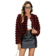 thumbnail image 1 of ieFashion  Womens Faux Fur Cropped Coats Fuzzy Long Sleeve Winter Jacket Open Front Cardigan Top Fluffy Warm Outwear with Pocket,Red,S, 1 of 7
