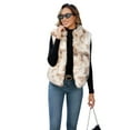 thumbnail image 1 of ieFashion Womens Faux Fur Vest Stand Collar Sleeveless Zip Up Vest Cardigan Top Fuzzy Coats Jacket Fluffy Outwear with Pockets,Khaki,S, 1 of 9