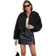 thumbnail image 1 of Fiophy  Womens Faux Fur Cropped Coats Long Sleeve Open Front Cardigan Top Fluffy Warm Outwear with Pocket,Brown,S, 1 of 9