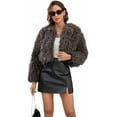 thumbnail image 1 of ieFashion Womens Faux Fur Cropped Coats Long Sleeve Open Front Cardigan Top Fluffy Warm Outwear with Pocket,Brown,S, 1 of 9