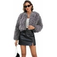 thumbnail image 1 of ieFashion Womens Faux Fur Cropped Coats Long Sleeve Open Front Cardigan Top Fluffy Warm Outwear with Pocket,Gray,L, 1 of 9