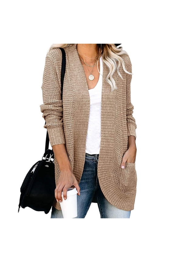 Womens Long Sleeve Open Front Cardigans Chunky Knit Draped Sweaters Fall Outwear with Pockets
