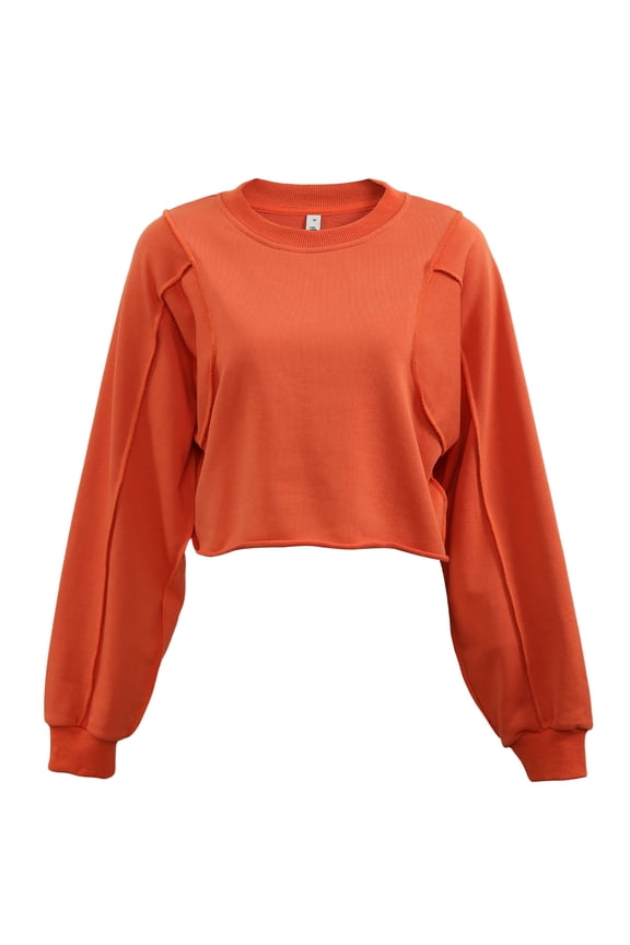 Womens Oversized Cropped Sweatshirts Crew Neck Long Sleeve Pullover Sweatshirt Casual Fall Tops