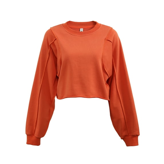FIOPHY Womens Oversized Cropped Sweatshirts Crew Neck Long Sleeve Pullover Sweatshirt Casual Fall Tops