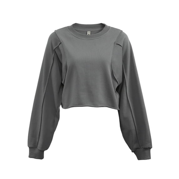 FIOPHY Womens Oversized Cropped Sweatshirts Crew Neck Long Sleeve Pullover Sweatshirt Casual Fall Tops