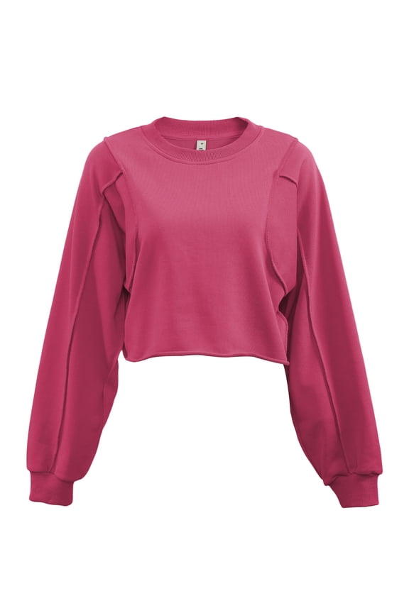 Womens Oversized Cropped Sweatshirts Crew Neck Long Sleeve Pullover Sweatshirt Casual Fall Tops